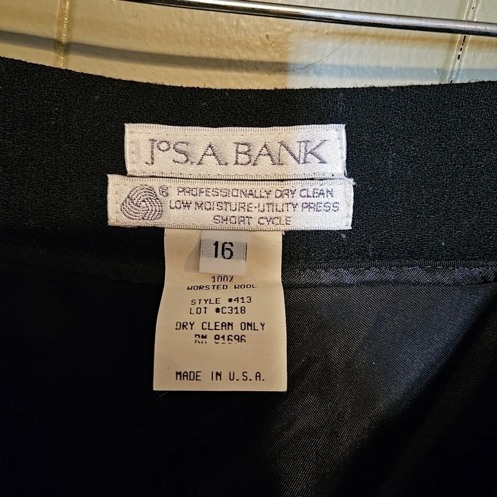 Jos A. Banks Black Tailored Lined Pants, 100% Wool, Size 16, Formal Occasions
